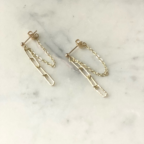 Gold plated 18K Drop Chain Earrings Handmade - Picture 4 of 4